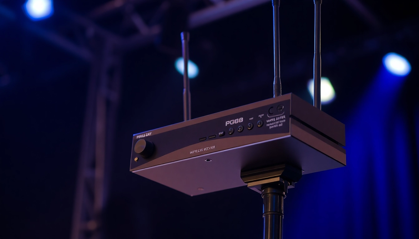 PG88 wireless microphone receiver with advanced controls and antennas in a live event setup, emphasizing professional audio equipment performance.